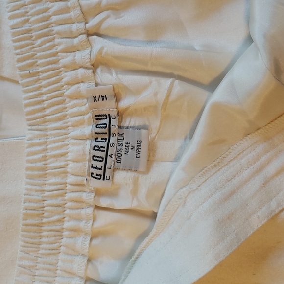 Vintage 90s Georgiou Cream Silk Skirt w/ Pockets - Picture 3 of 12